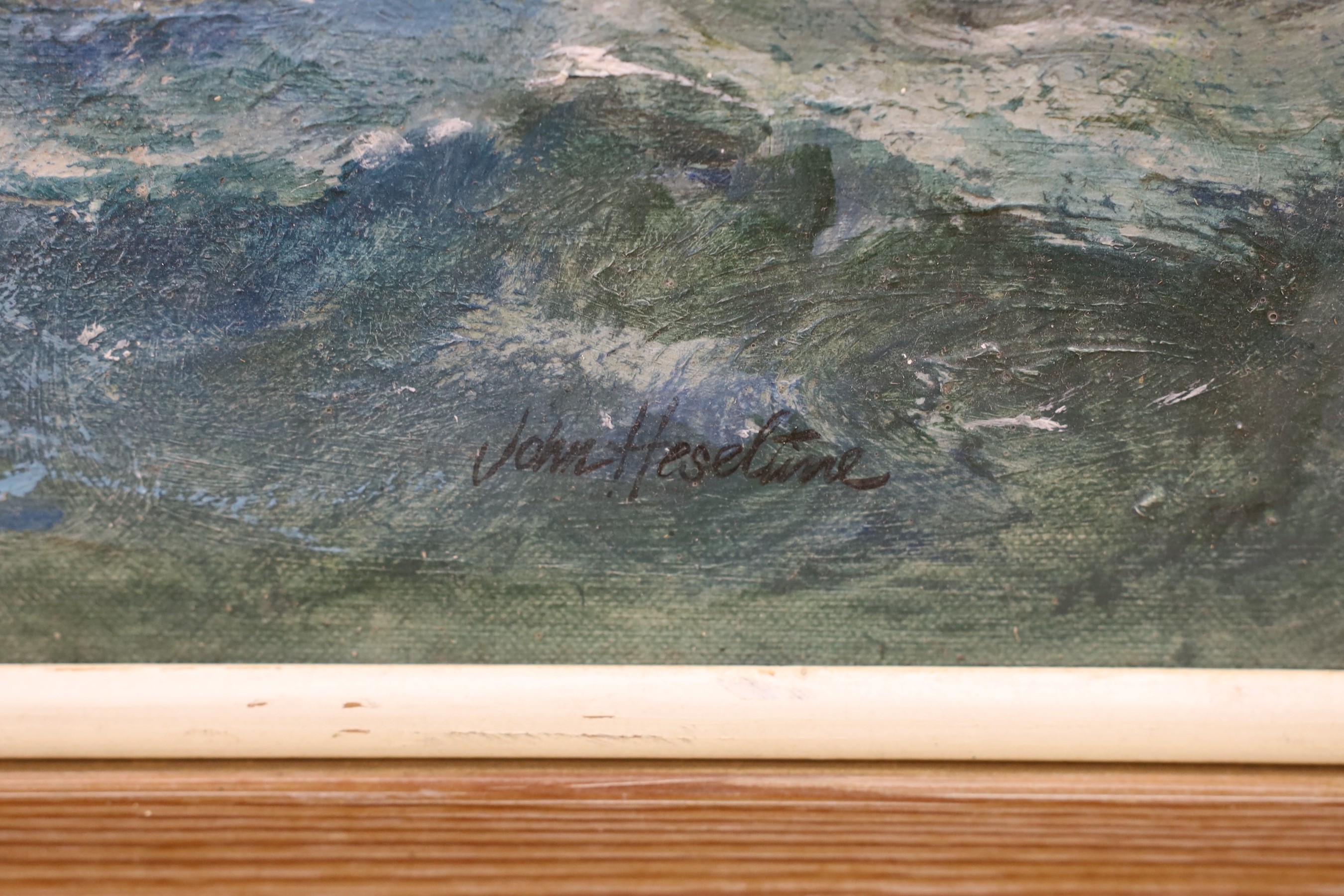 John Heseltine (1923-2016), oil on canvas board, Motorcruiser at sea, signed, 48 x 88cm